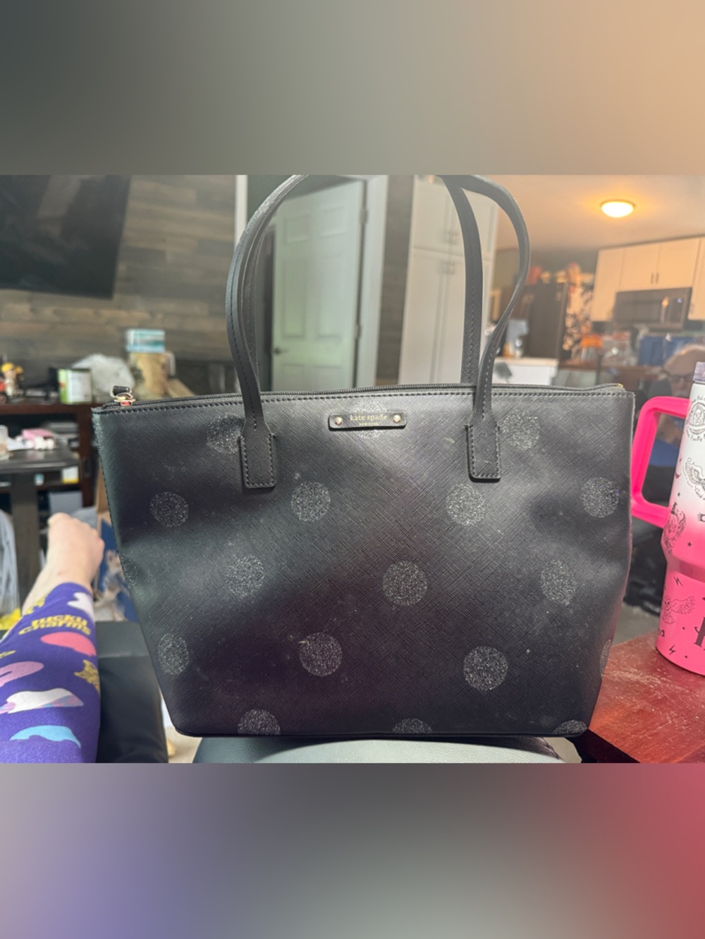kate spade Black Polka Dot Saffiano Leather Tote